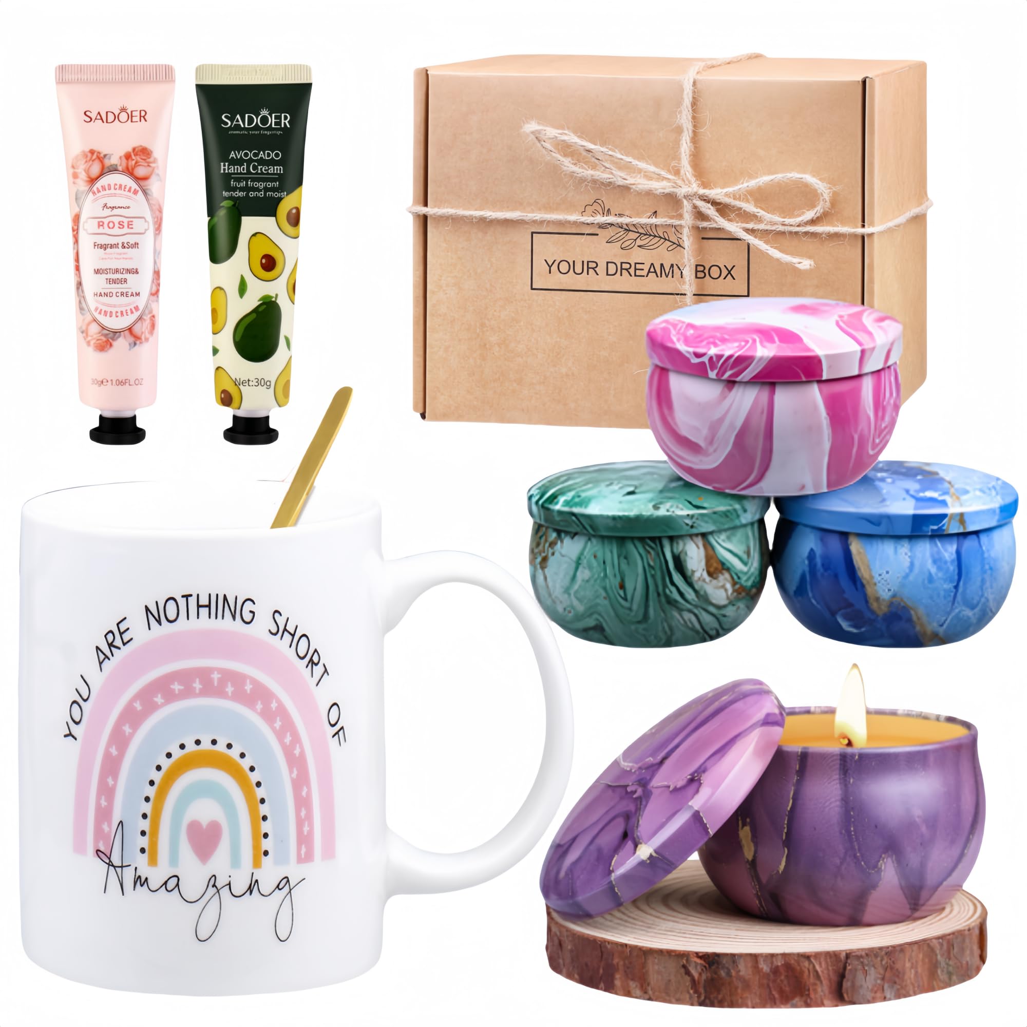 Regalos Velas Aromáticas para Mujeres, Set de Regalo para Novia, Mamá, Hermana, Esposa, Regalos de Hija- Velas Aromáticas, Taza de Café, Crema de Manos, Velas de Aromaterapia Regalo