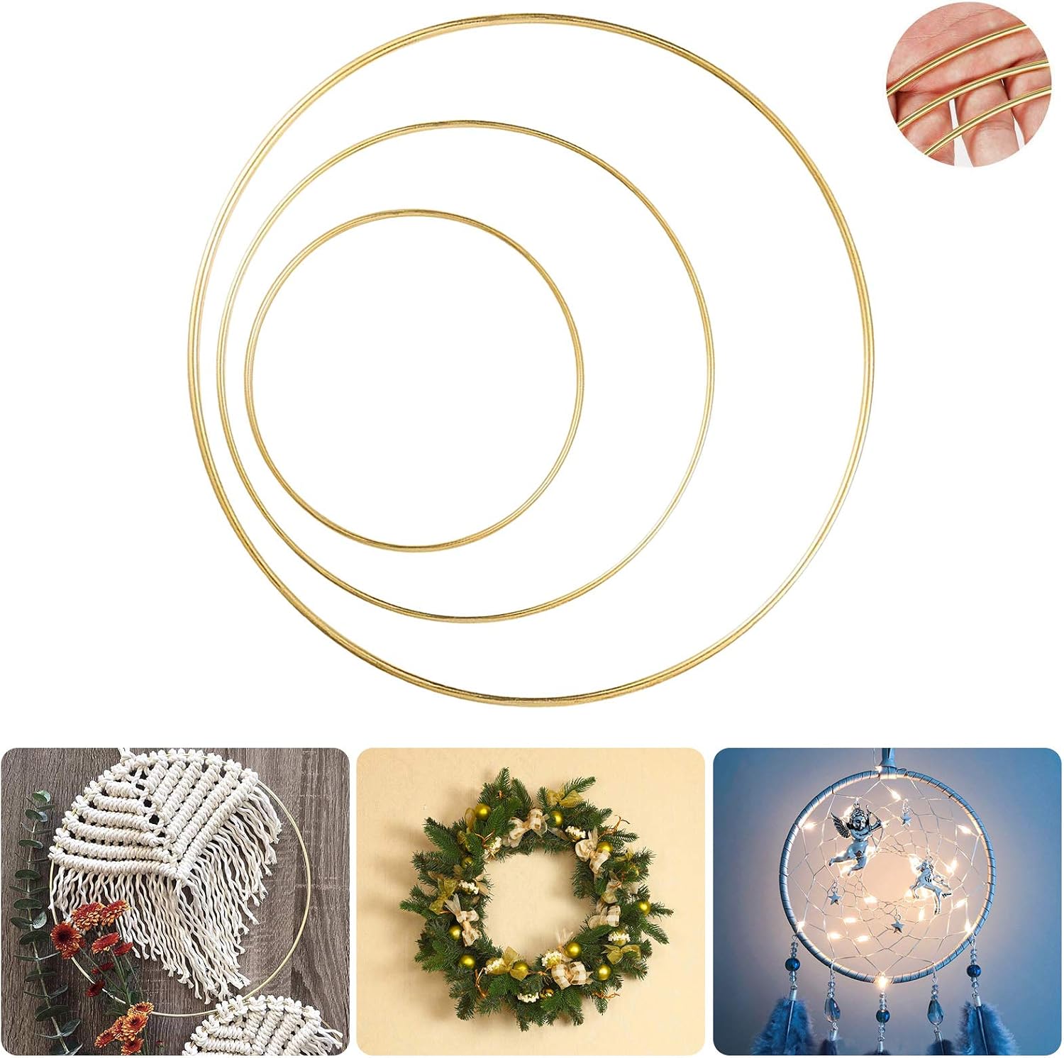 3 Pack Large Metal Floral Hoop Wreath Macrame Gold Hoop Rings(6 Inch8 Inch10 Inch) for Making Wedding Wreath Decor and DIY Dream Catcher Wall Hanging Crafts image 4