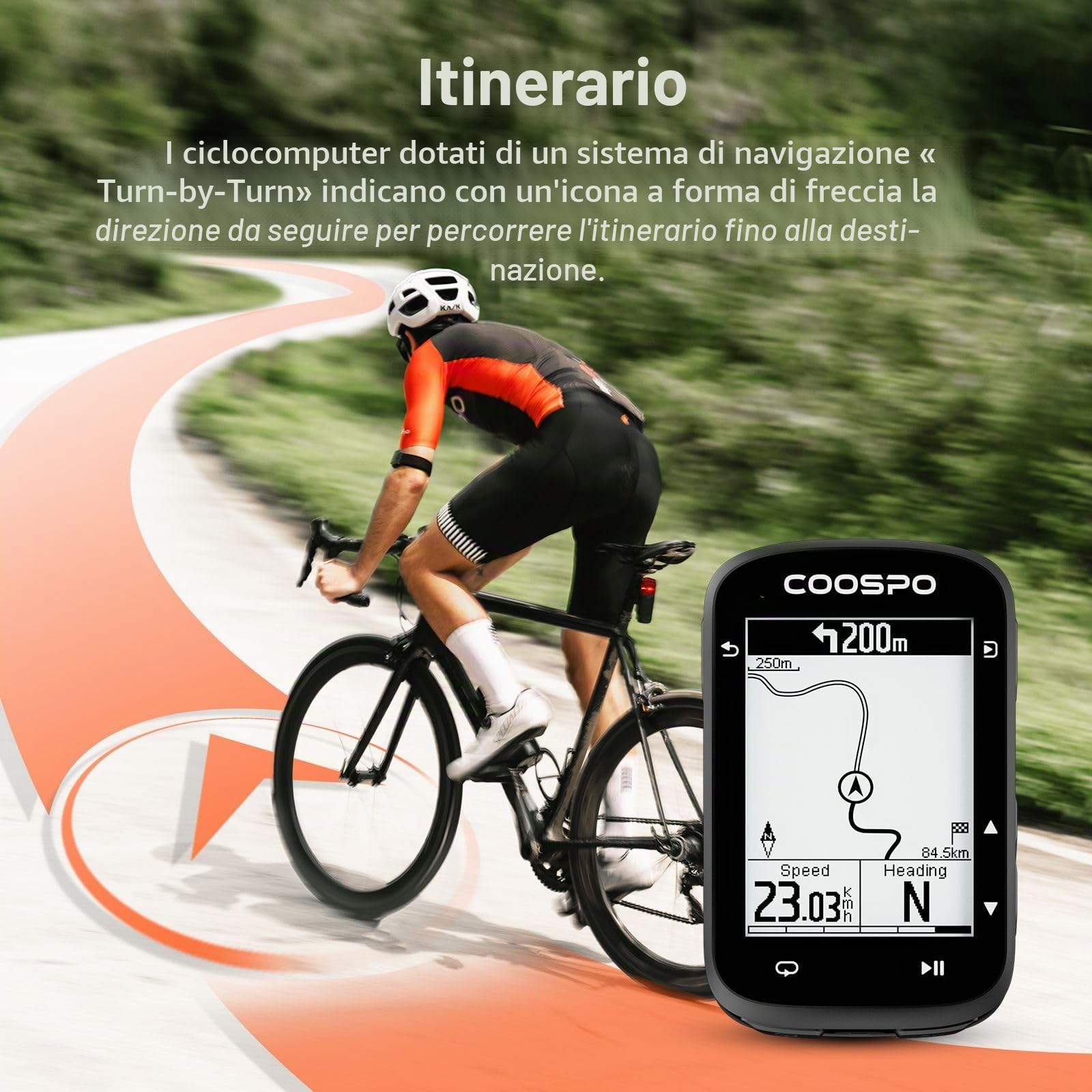 COOPSO CS500 Ciclocomputer GPS 2.6" Contachilometri Schermo Personalizzabile LCD Tachimetro Bici con Mappe Offline e Pianificazione delle Strade Batteria da 45 ore, Supporta BLE5.0/Ant+, IPX7