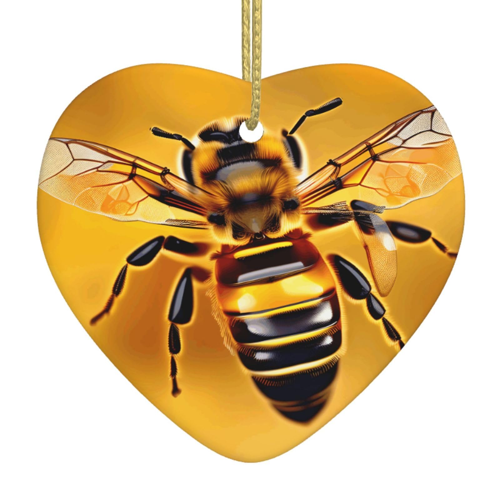 Nbtghga White Honey-Bee Print Christmas Ornaments, Ceramic Hanging Ornament, Xmas Tree Decoration, Holiday Home Decor