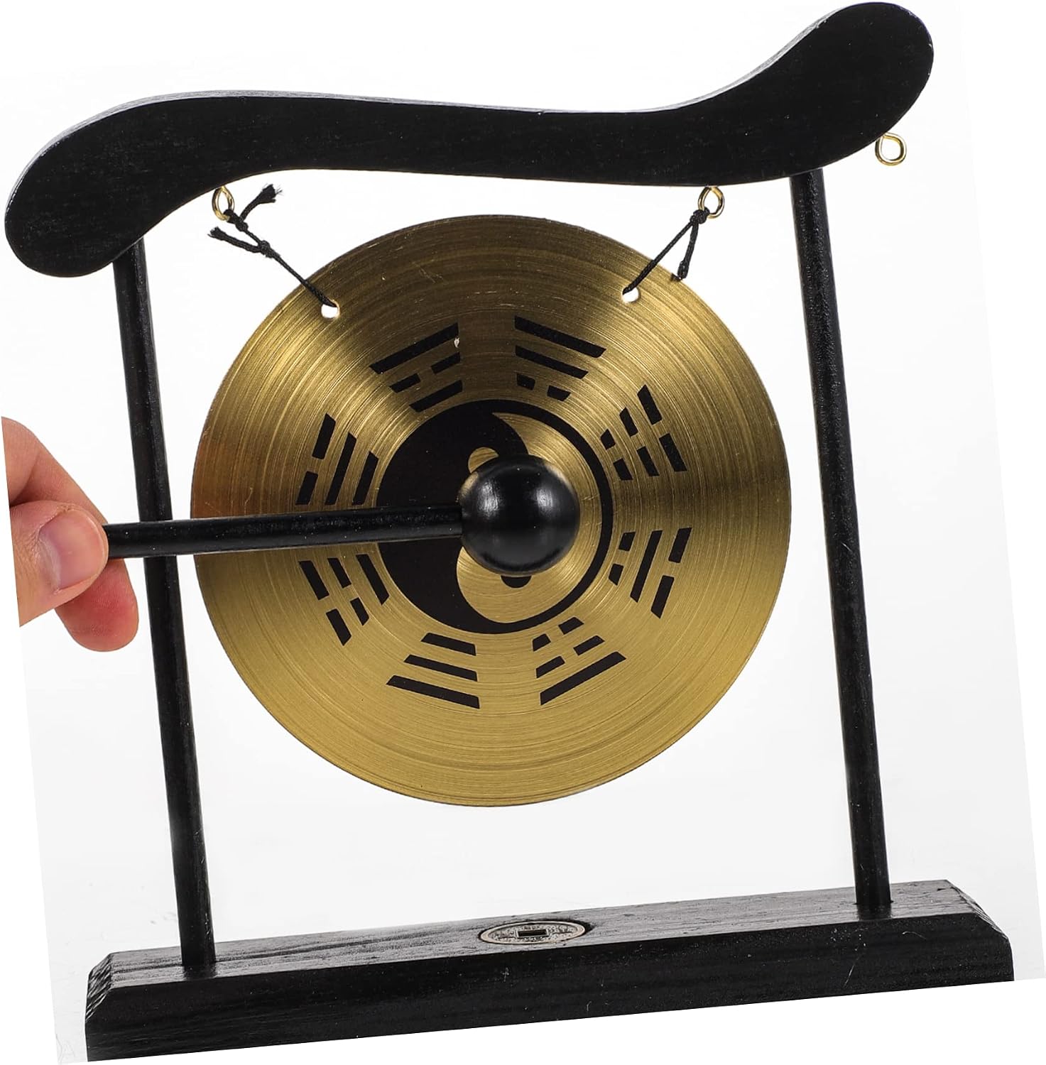 Alloy Desktop Gong Craft with Stand Feng Shui Drum Ornament Vintage Chinese Decor for Home Office and Unique Idea