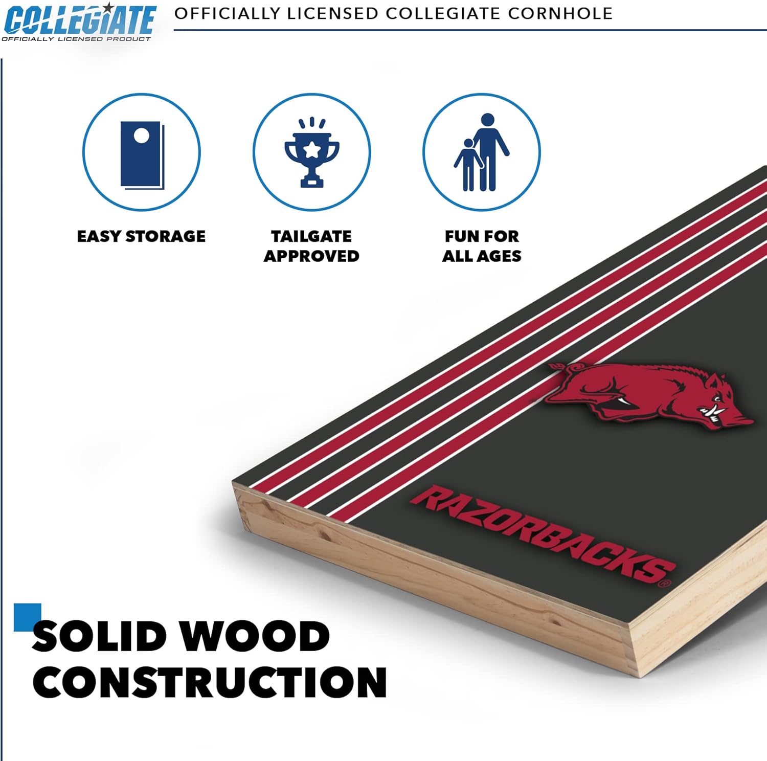 Wild Sports 2' x 3' Set with Direct Print HD Team Graphics – Great Gift for Any NCAA Fan! Bean Bag Toss Family Outdoor Games – Arkansas Razorbacks