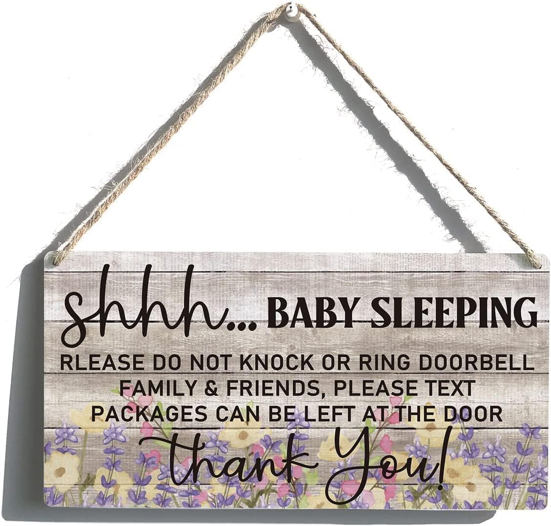 Funny Signs Gift Farmhouse Baby Sleeping Wooden Hanging Sign Rustic Wall Art Home Bedroom Decoration 5x10 inch