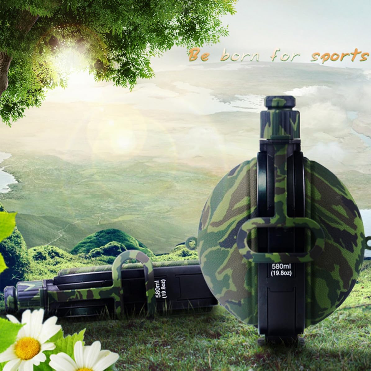 Garneck Military Water Canteen 580ml Silicone Foldable Bottle with Compass image 5