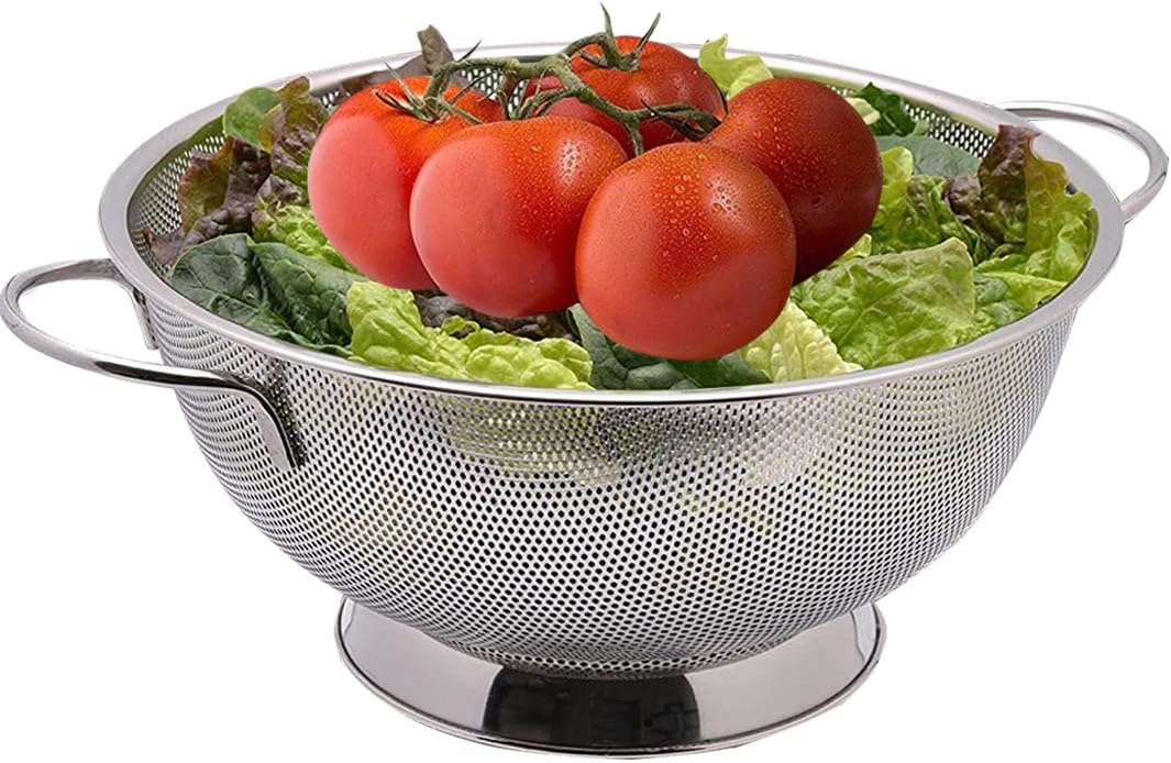 Colander Pro Stainlessโ โSteelโ 3-Quartโโโโ Colander:โ โMetalโ โPastaโ โStrainer withโ โHandlesโ โ&โ โBaseโ โ-โ โLargeโ โStrainerโ โBasketโ โforโ โPasta,โ โRice Noodles & More: Dishwasherโโ Safeโ