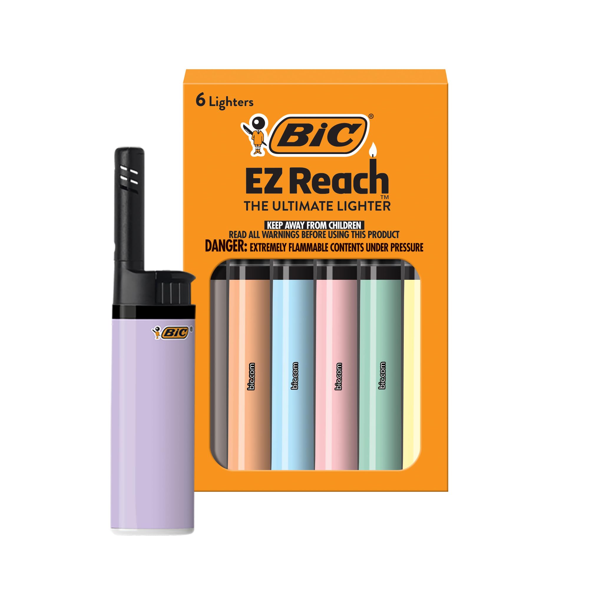 BIC EZ Reach Lighters Long Metal Wand Candle Lighters for Safer Lighting Pastel Colors 6-Pack Colors May Vary