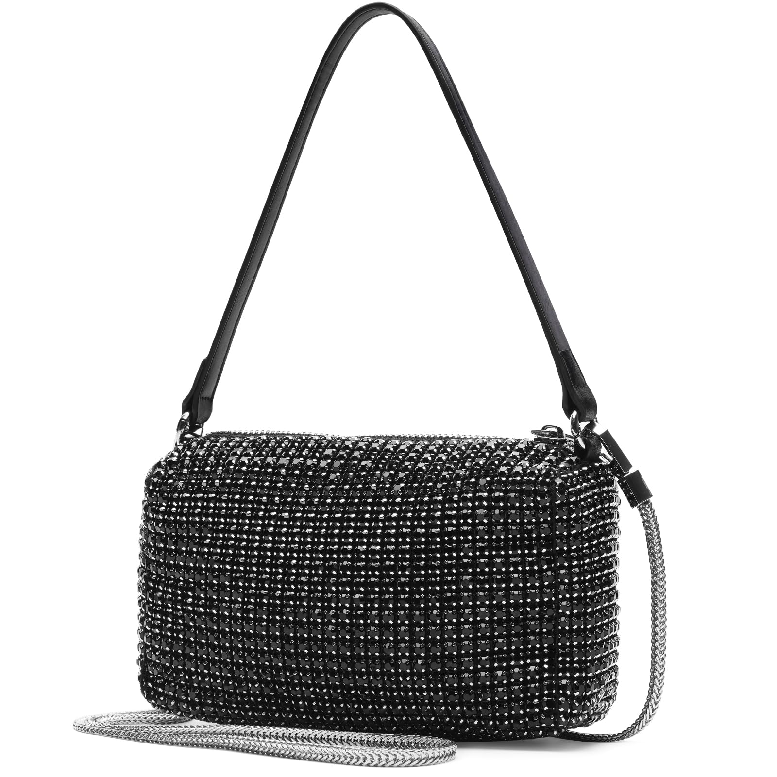 chefeggukk Elegant Rhinestone Evening Bag for Women - Sparkling Silver Crossbody Purse with Detachable Chain Strap
