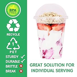 Aatriet 16 oz Clear Plastic Parfait Cups with Insert 4oz & Dome Lids No Hole - (50 Sets) Yogurt Fruit Parfait Cups for Dips and Veggies, Take Away Breakfast and Snacks. No Leaking