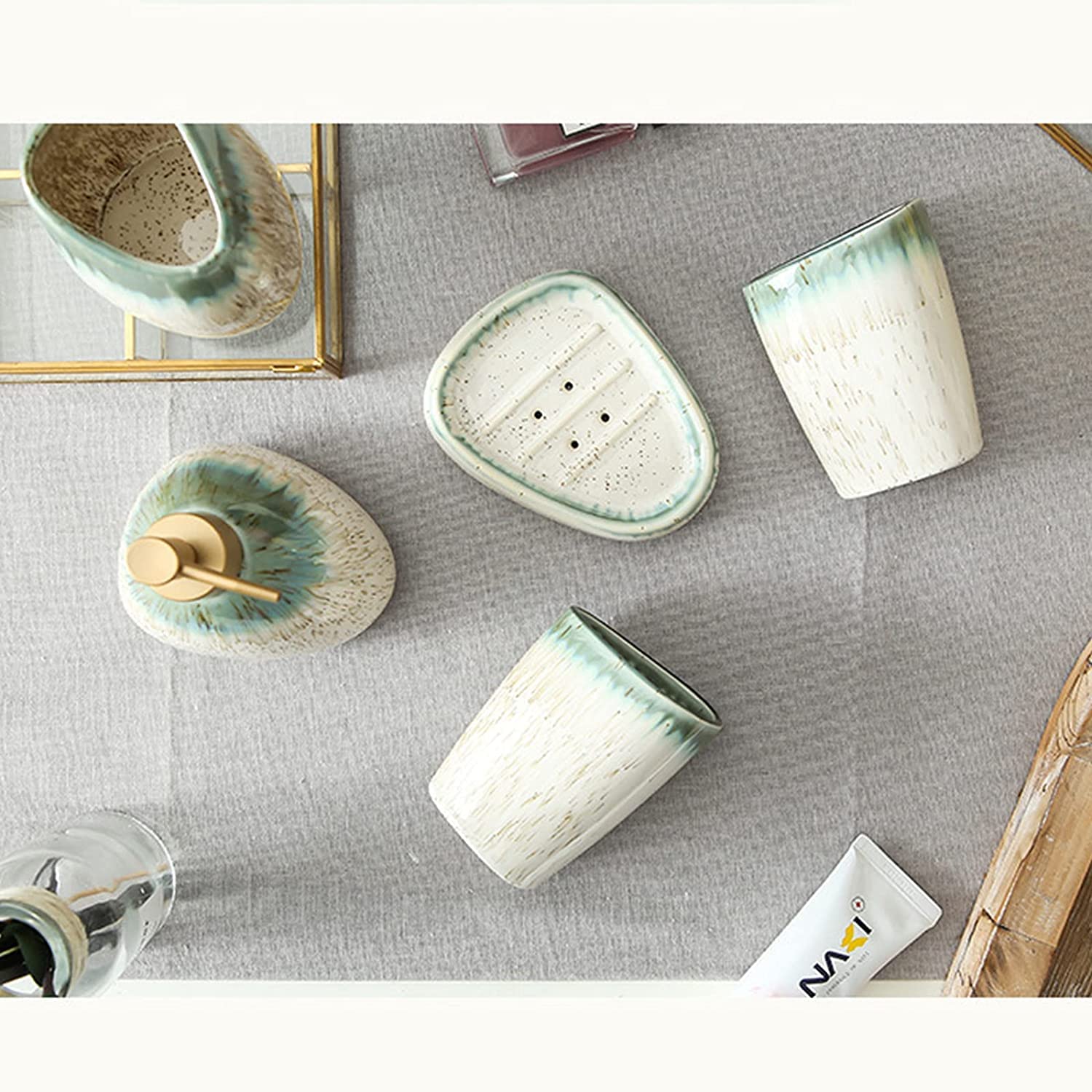 Zestaw Dozowników Mydła Ceramiczny Dozownik Do Mydła Łazienkowego Zestaw 5 Sztuk Łazienkowy Na Parapetówkę Prezent Kąpieli w Europejskim Stylu Łazienka(Blue)