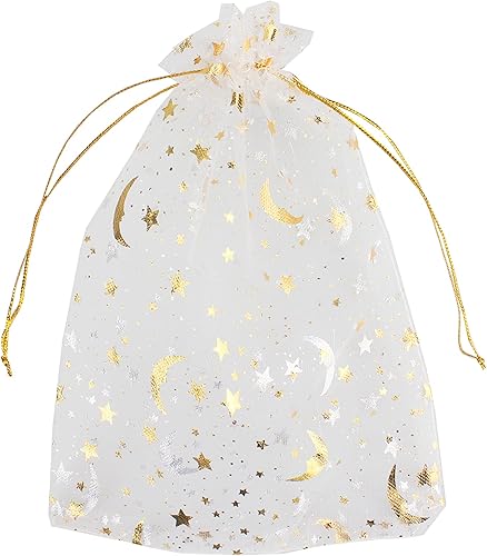 Miniatura 4 de 100 bolsas de regalo de organza con diseño de estrella de luna, bolsa de regalo, bolsa de caramelo con cordón de luna, bolsas de regalo de boda AUG