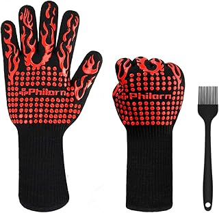PHILORN 800 °C rękawice do grilla, rękawice skórzane, odporne na wysokie temperatury do rozmiaru uniwersalnego, rękawice do pieczenia, do BBQ, pieczenia i spawania klasyczne