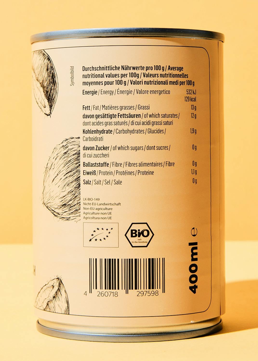 KoRo - Fettreduzierte Bio Kokosmilch 12 x 400 ml - Aus Kokosnuss-Extrakt - Aromatischer Genuss - Vielseitig einsetzbar