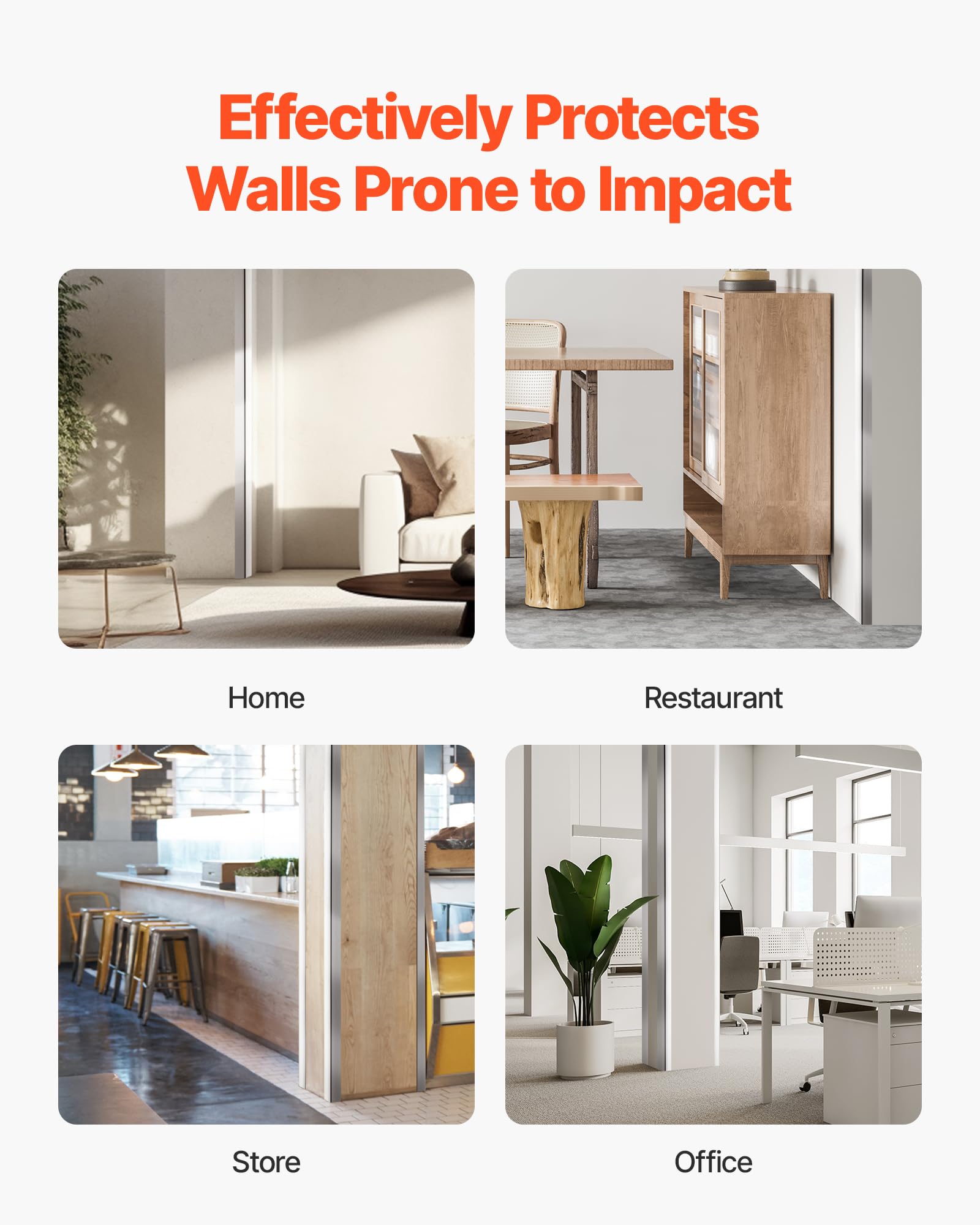 VEVOR Protector de Esquinas de Pared de Acero Inoxidable, 38 x 38 x 2436 mm, Borde de Acero Inoxidable 304 en Ángulo de 90 Grados para el Hogar, la Oficina, con Cinta Adhesiva de 3 m, 10 uds