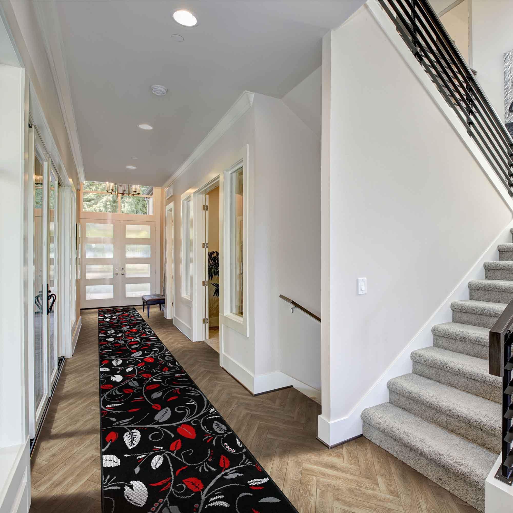 runrug Carpet Runner Rug - For Hallway, Kitchen Floor, Corridor - Width 60cm x 150cm Long - Black Scroll