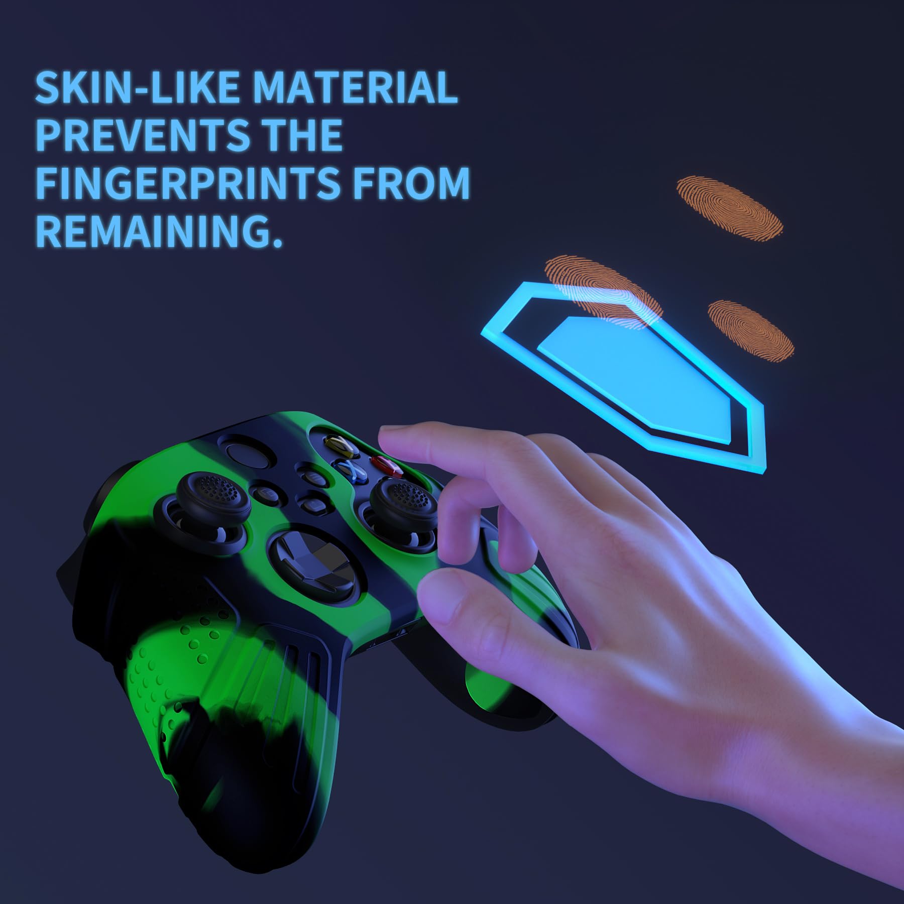 eXtremeRate PlayVital Funda de Silicona para Xbox Series X/S - Protector Antideslizante de Tacto Suave con 2 Tapas de Joystick, Material Duradero, Protección Completa - Edición Guardian (Verde Negro)