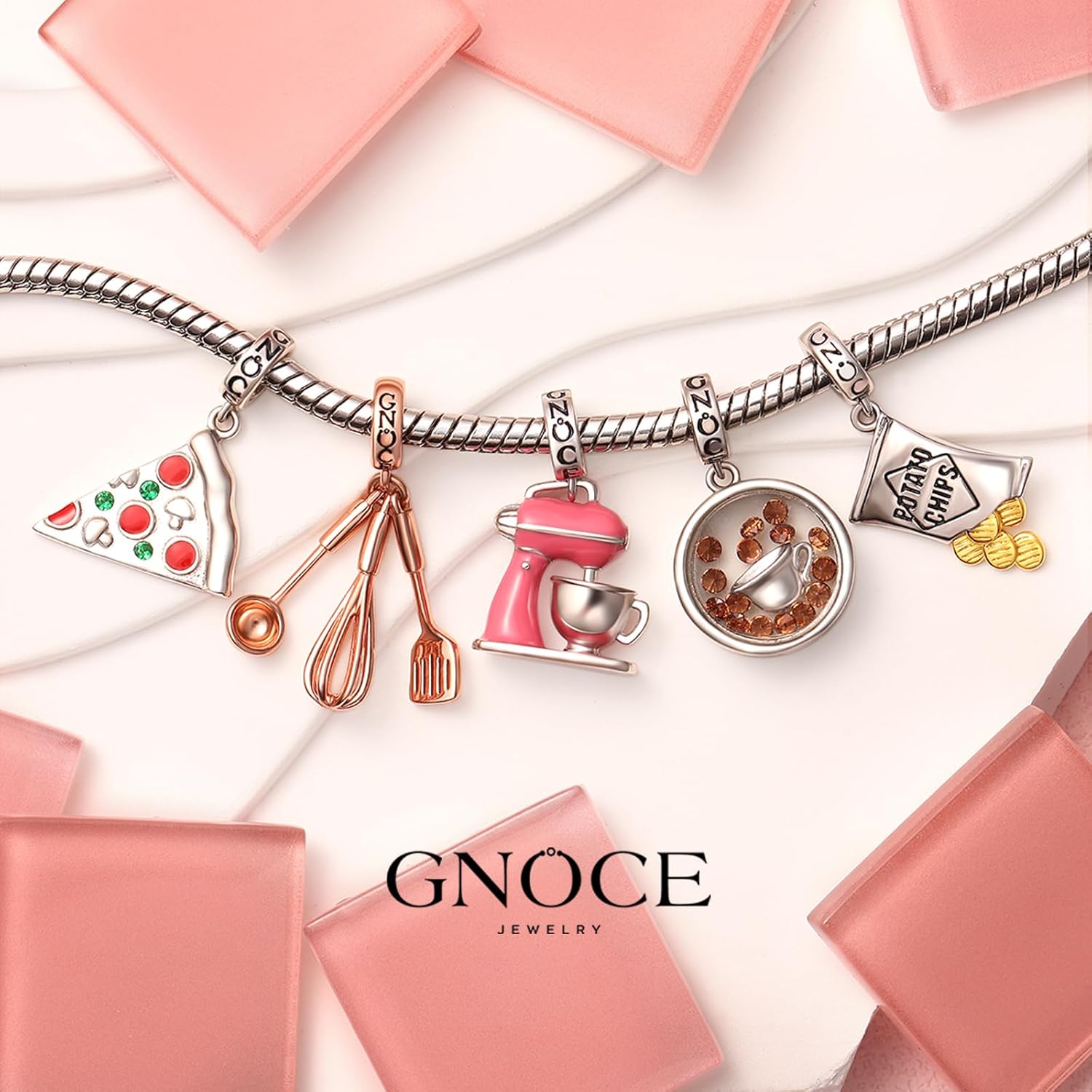 GNOCE Baker's Mixer Pendant Charms 925 Sterling Silver Dangle Charm for Bracelet Jewelry Gift For Women Wife Fit Snake Chain Bracelets - Image 3