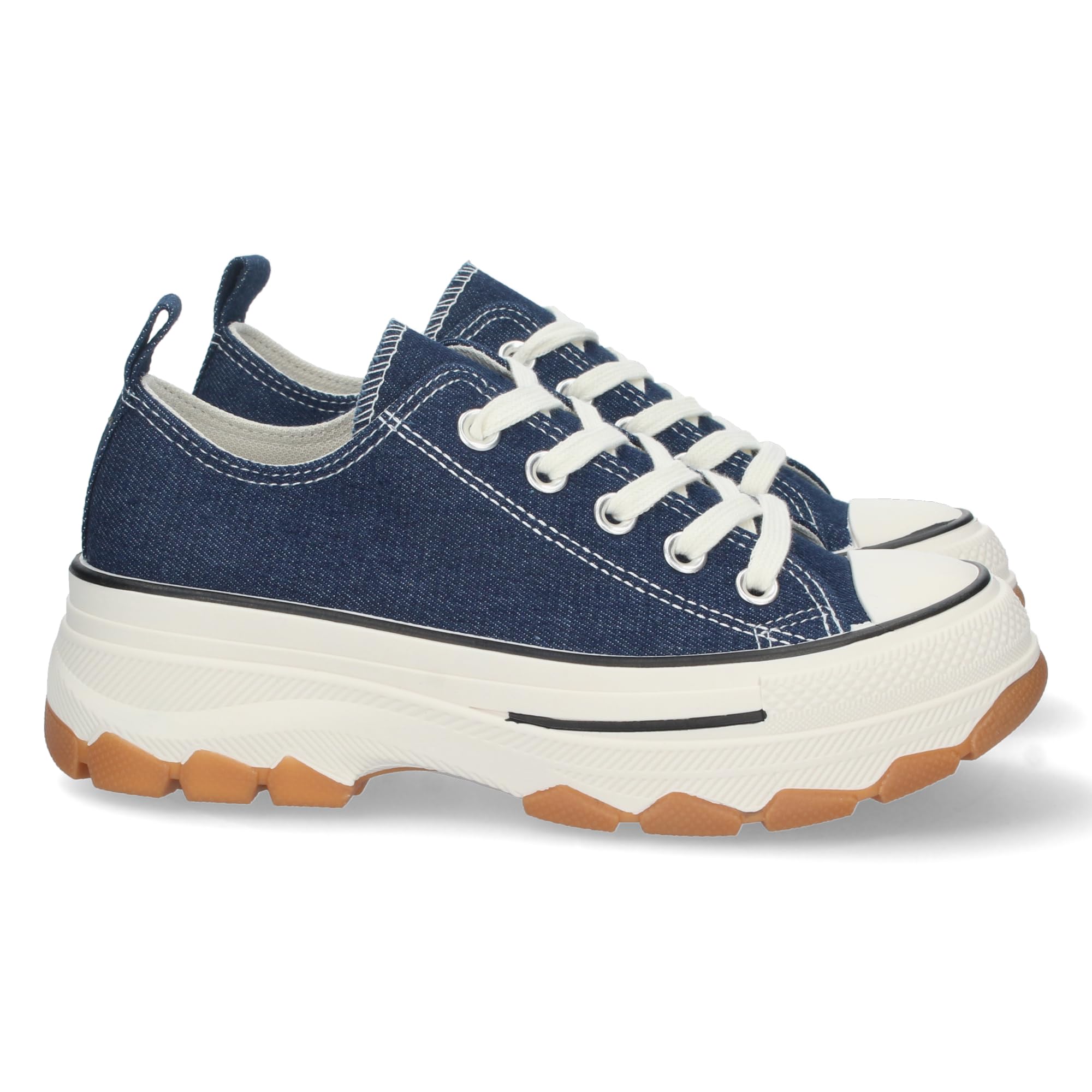 shoes&blues.es Zapatilla de Plataforma para Mujer, Comoda, Estilo Bamba, Material de Lona, y Cierre de Cordones