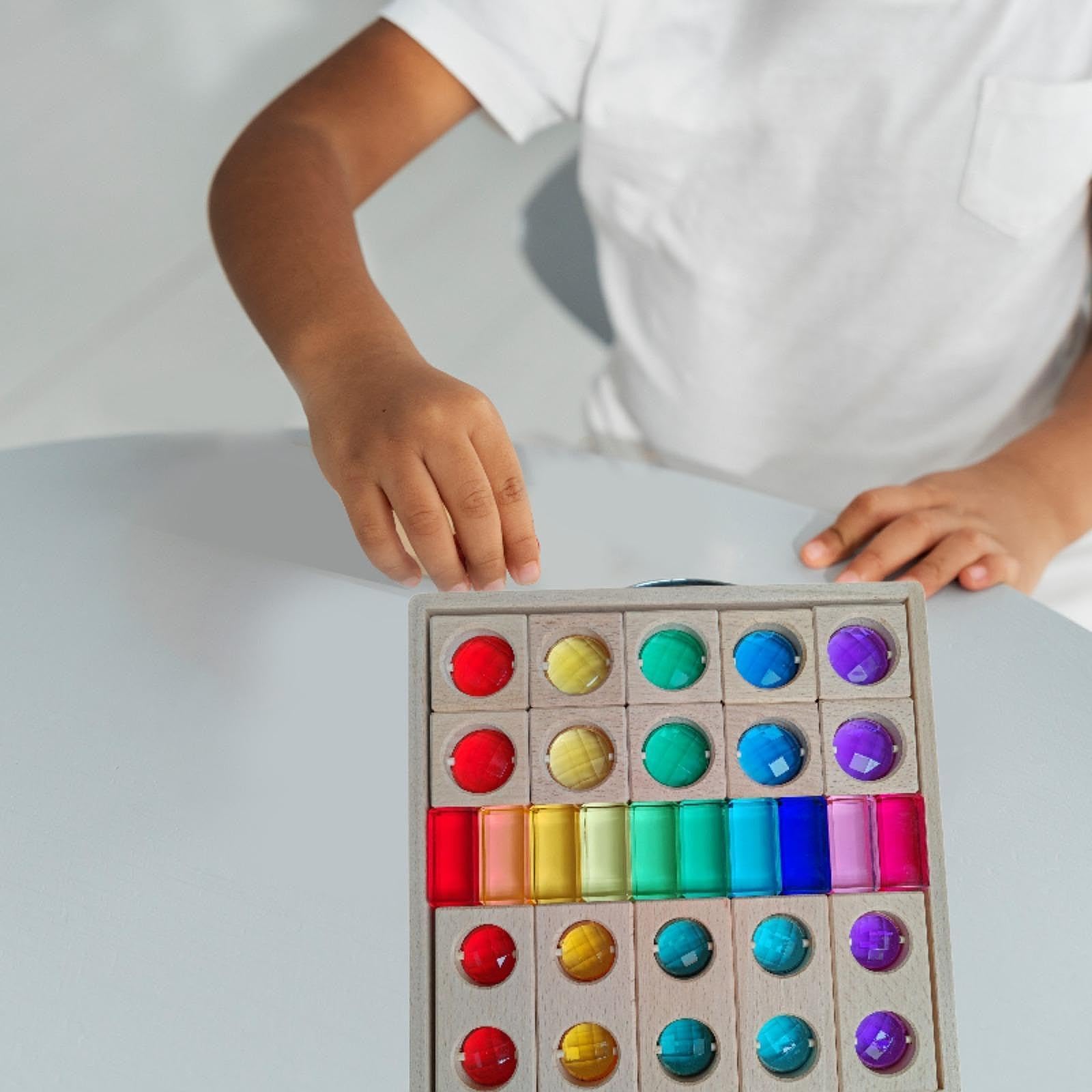 Acryl Holzbausteine Set Kinder Stapelspiel Steine Bunte Regenbogen Würfel Spielzeug mit Glitzernden Durchsichtigen Bauelementen Und Aufbewahrungsbox, 3 Arten Blöcke