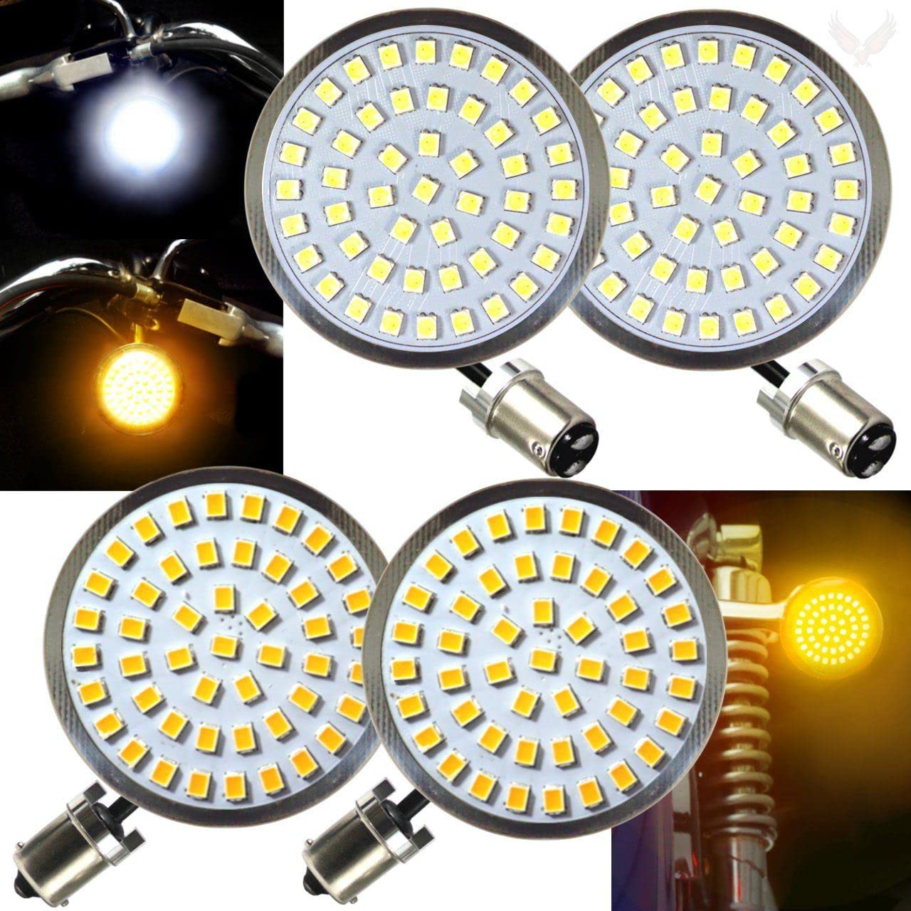 Eagle Lights Generation II Front and Rear LED Turn Signal Kit with White Running Lights for Harley Davidson - Front 1157 Base/Amber Rear 1156 Base/Includes Load Equalizer and Smoked Lenses