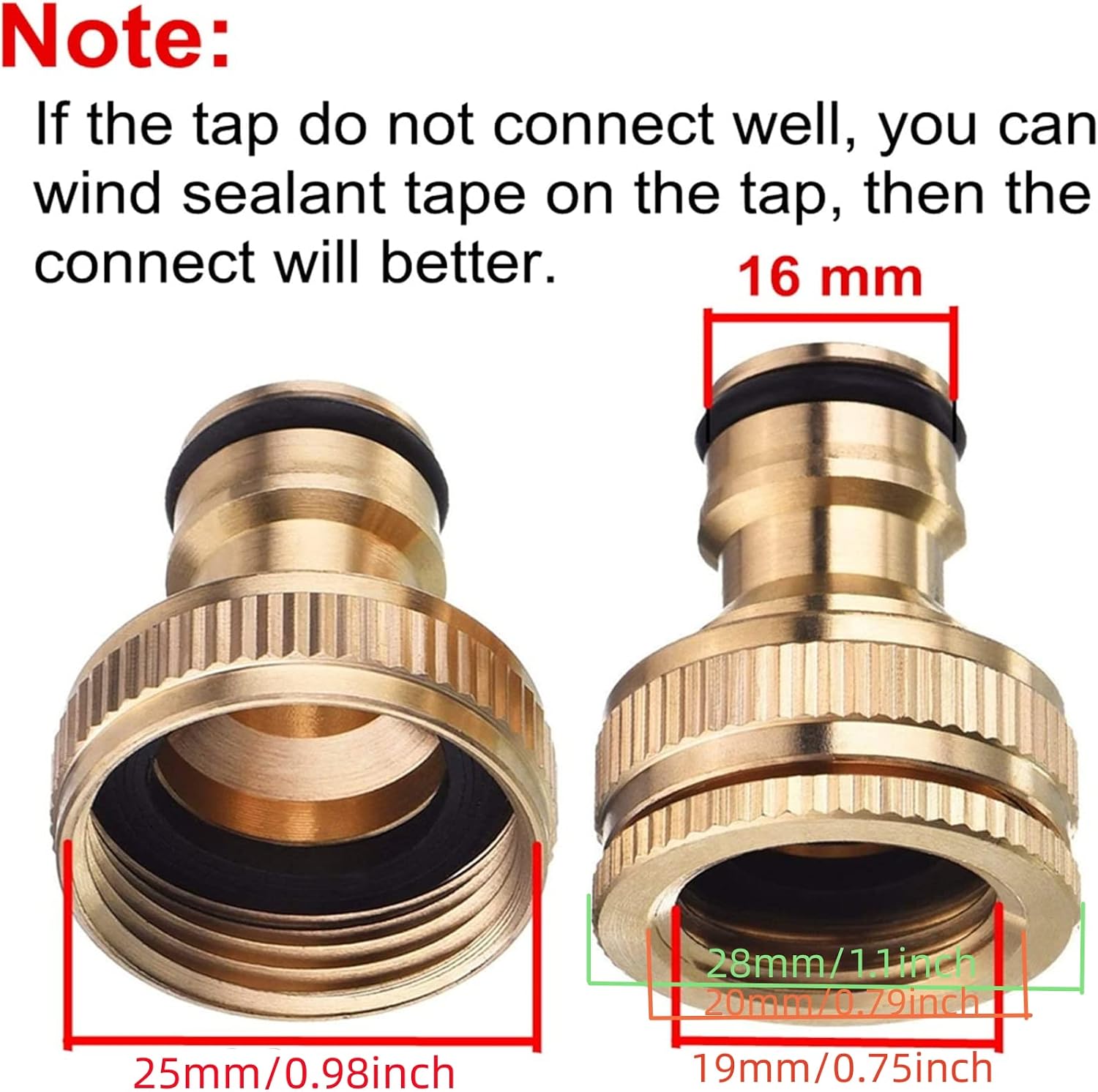 Pangda 2 Pack Brass Garden Hose Tap Connector, 1/2 Inch and 3/4 Inch 2-in-1 Female Threaded Faucet Adapter