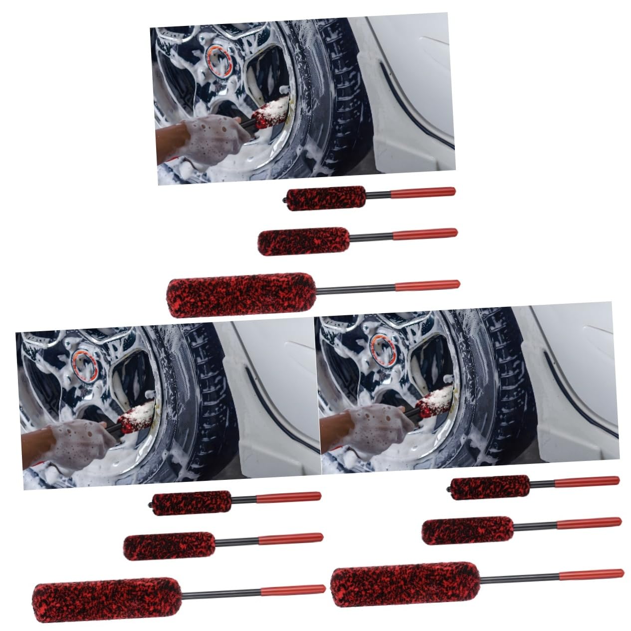 Cabilock 3 Series Cepillo De Limpieza De Neumáticos Depurador De Llantas Fuerza Fregar Lavar Limpiador Auto Detallado Cepillo De Rueda Chico Herramientas De Limpieza Rojo Lana 3 Piezas*3
