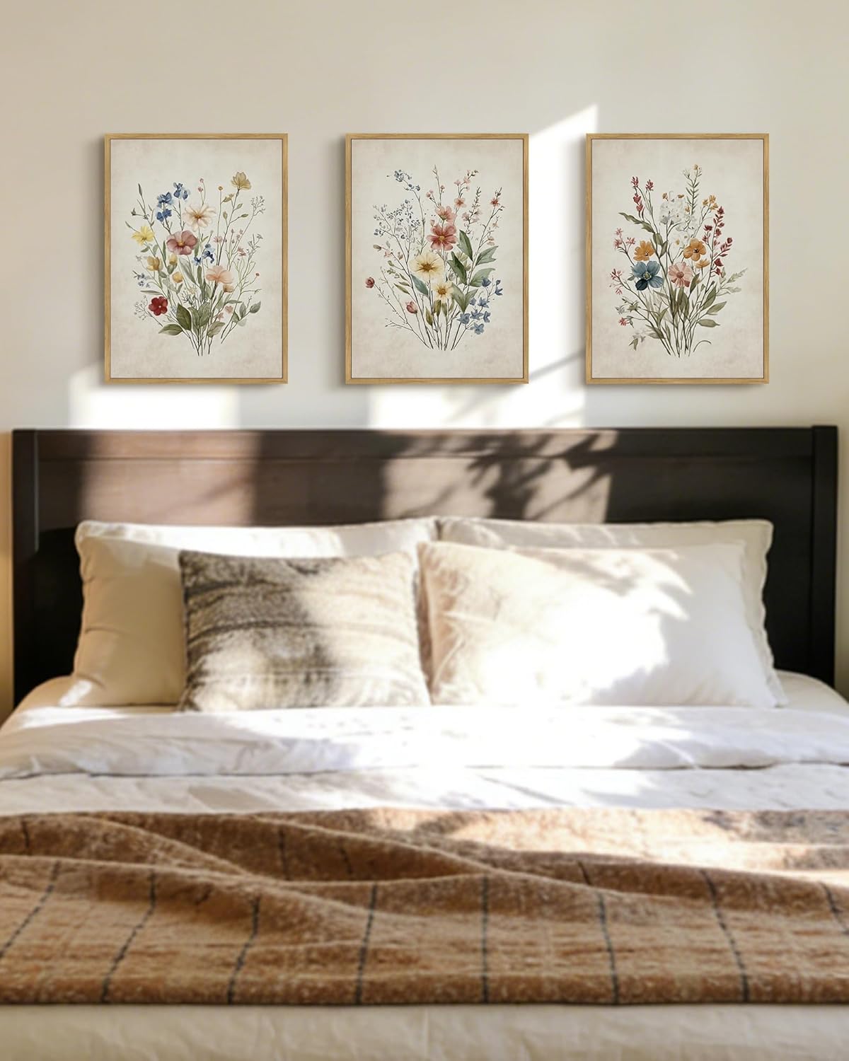 Drsoum Vintage Flower Bouquet Framed Retro Wildflower Botanical Pictures Prints Modern Colorful Floral Rustic Artwork Bedroom Living Room Ready to Hang 11x14in Natural Framed