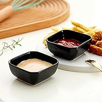 Vista 8 de Juego de cuencos de cerámica de 6,3 onzas de porcelana pequeños pequeños platos cuadrados para salsa de soja, buenos para salsa de tomate, soja