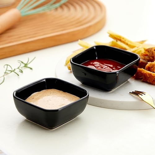 Miniatura 8 de Juego de cuencos de cerámica de 6,3 onzas de porcelana pequeños pequeños platos cuadrados para salsa de soja, buenos para salsa de tomate, soja de