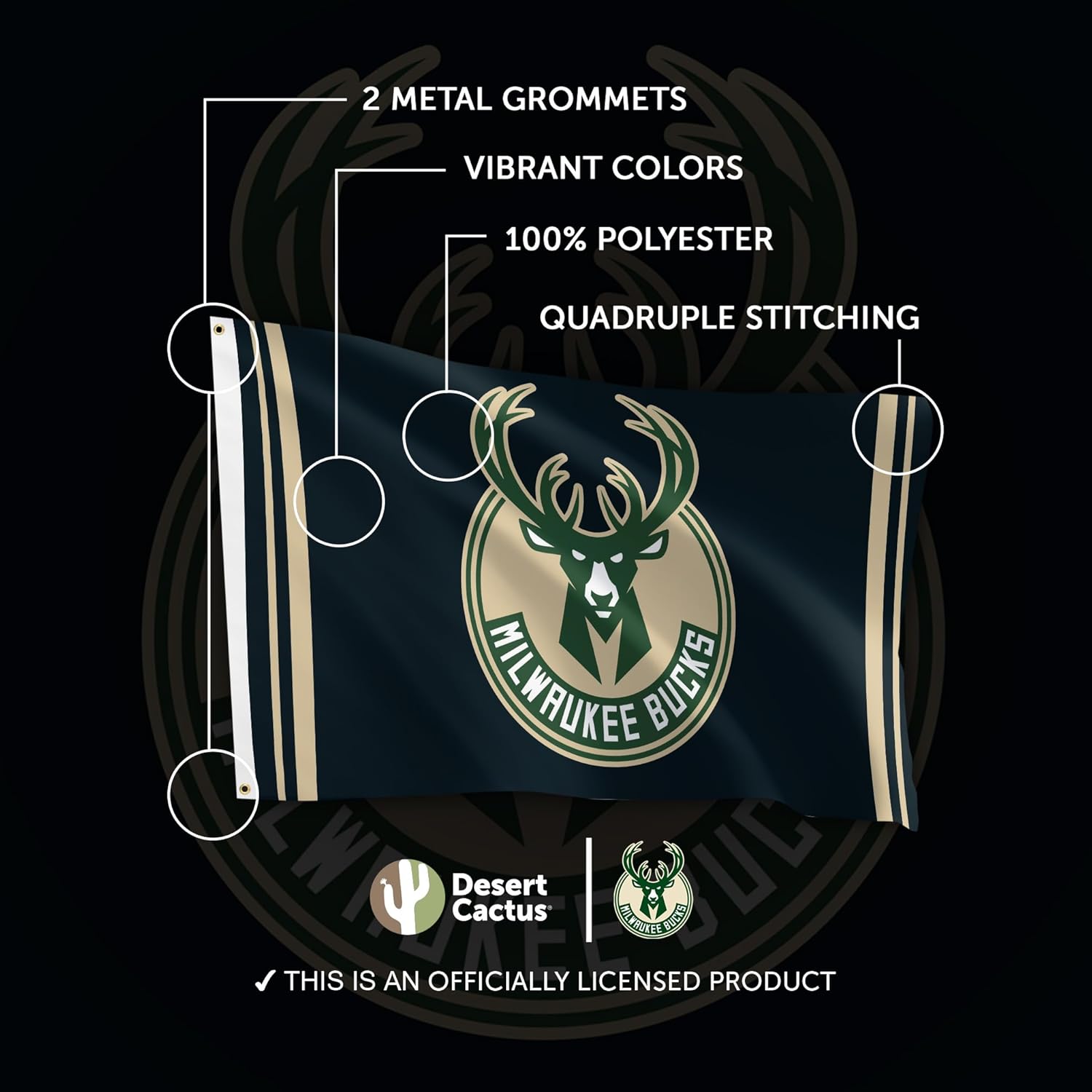 Desert Cactus Milwaukee Bucks Flag Team NBA National Basketball Association 100% Polyester Indoor Outdoor 3x5 feet Flagss (Flag M) - Image 4