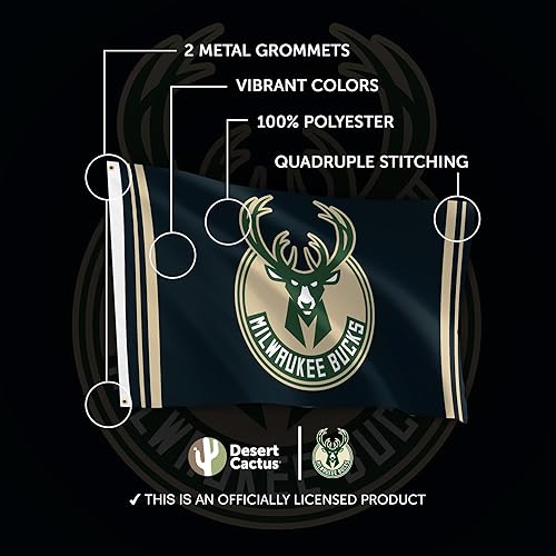 Miniatura 4 de Desert Cactus Milwaukee Bucks Flag Team NBA National Basketball Association 100% poliéster para interiores y exteriores, banderas de 3 x 5 pies