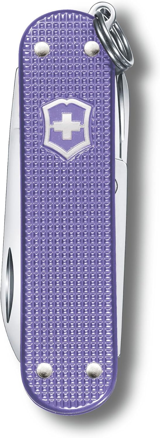 Victorinox Classic SD Alox Swiss Army Knife, Compact, 5 Functions, Swiss Made Pocket Knife with Small Blade, Screwdriver and Key Ring - Electric Lavender (Purple)