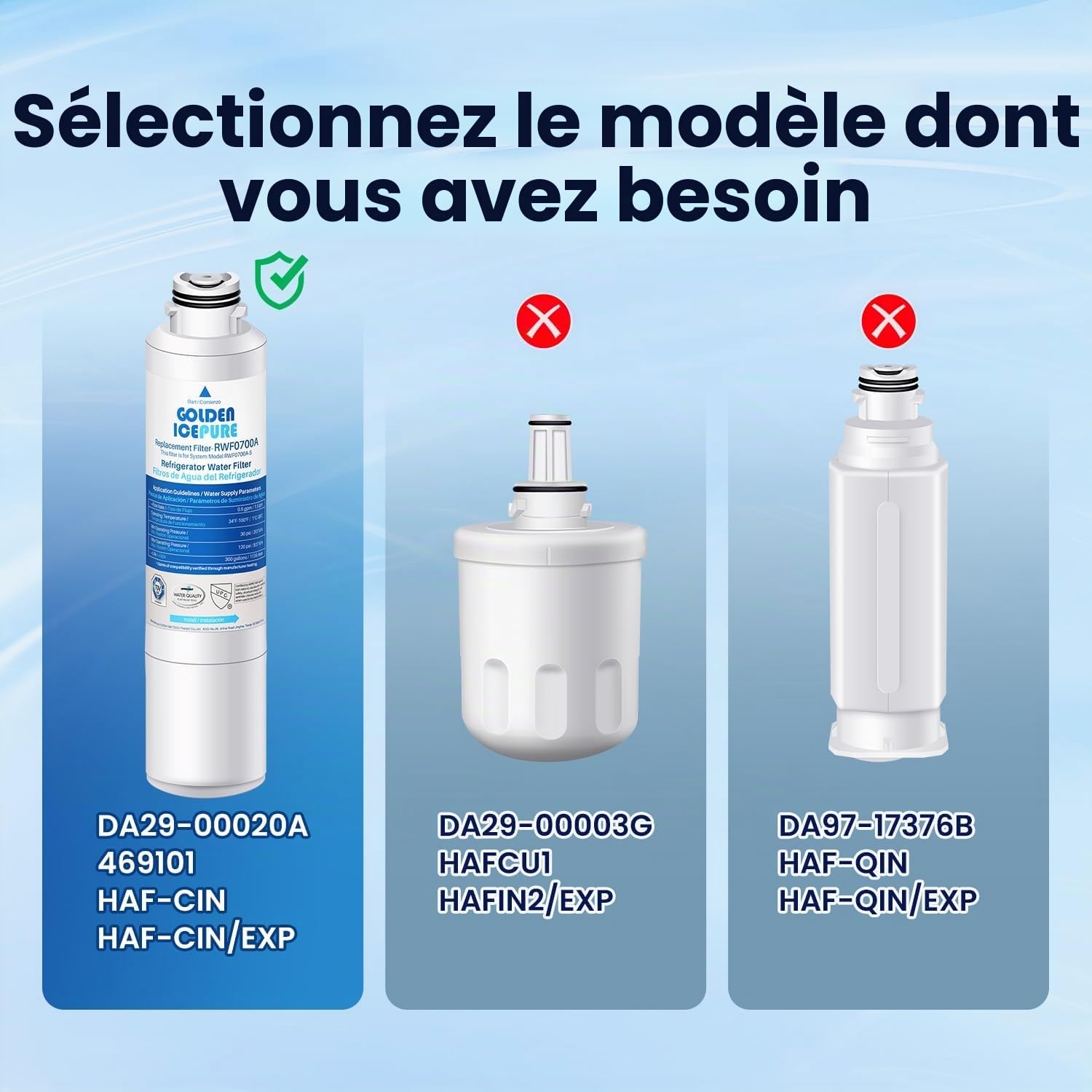 GOLDEN ICEPURE Filtre à eau pour réfrigérateur Compatible Avec Samsung DA29–00020B, DA29–00020 A, haf-cin/EXP, 46–9101 blanc, 3 pièces