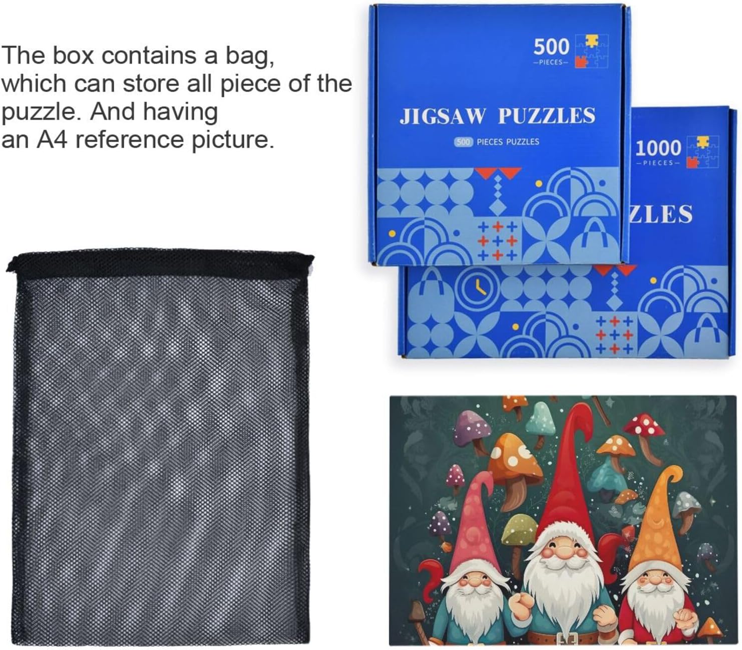Christmas Gnome Puzzles for Adults and Kids 1000 Pieces, Wooden Jigsaw Puzzles, Happy Family Games Ideal