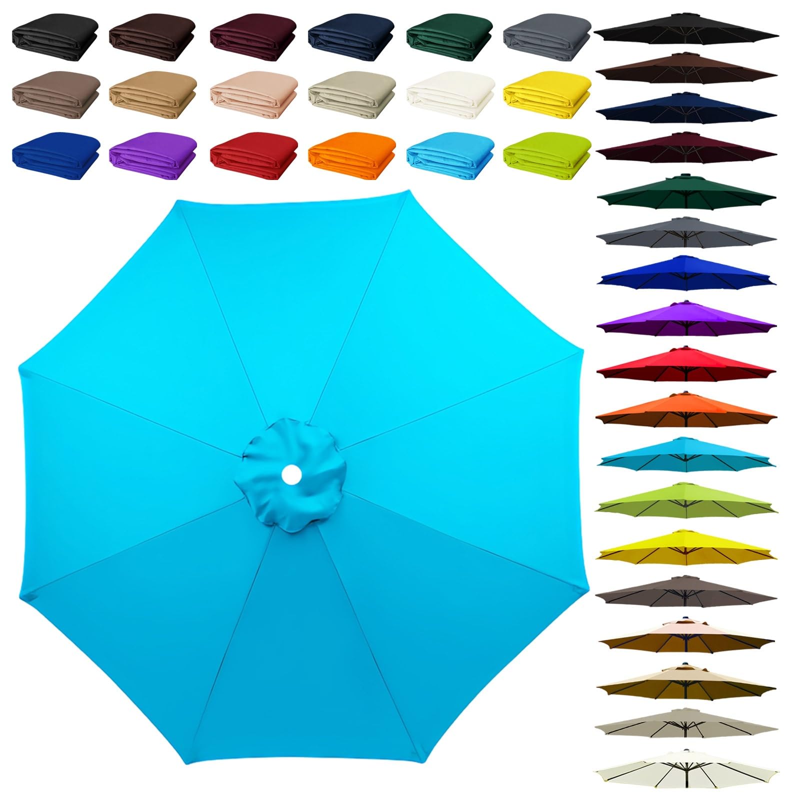 8 Arms Umbrella Replacement Cloth, Parasol Replacement Canopy, Polyester Fabric Parasol Canopy Cover, Breathable, UV Protective, for Garden, Market, Pool, Patio(Lake Blue,8 ribs: 2m/6.6ft)
