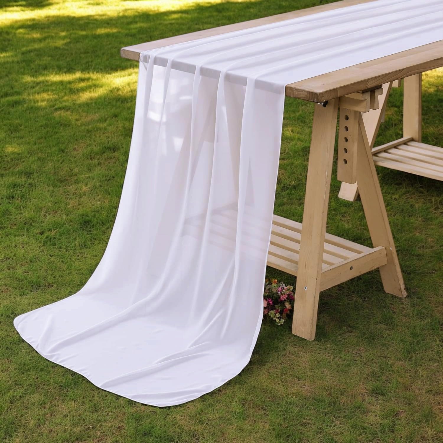 VDS - 5 PC | White 14ft Sheer Chiffon Table Runner 27x170 Inches Centerpiece Cloth Gauze for Wedding Bridal Shower Birthday Graduation Engagement Ceremony Event Party Banquet Table Decoration