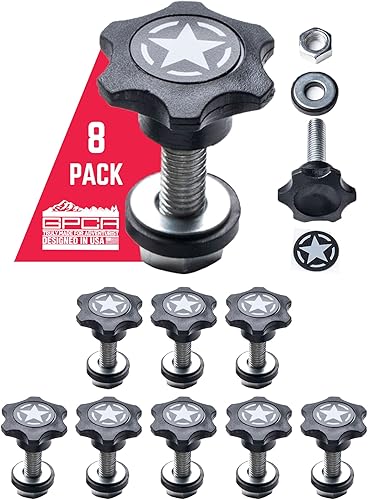 Miniatura 111 de GPCA juego de 6 tornillos estriados de cabeza resistente, de fácil liberación, con tuercas, arandelas y anillos para sujeción para Jeep Wrangler YJ