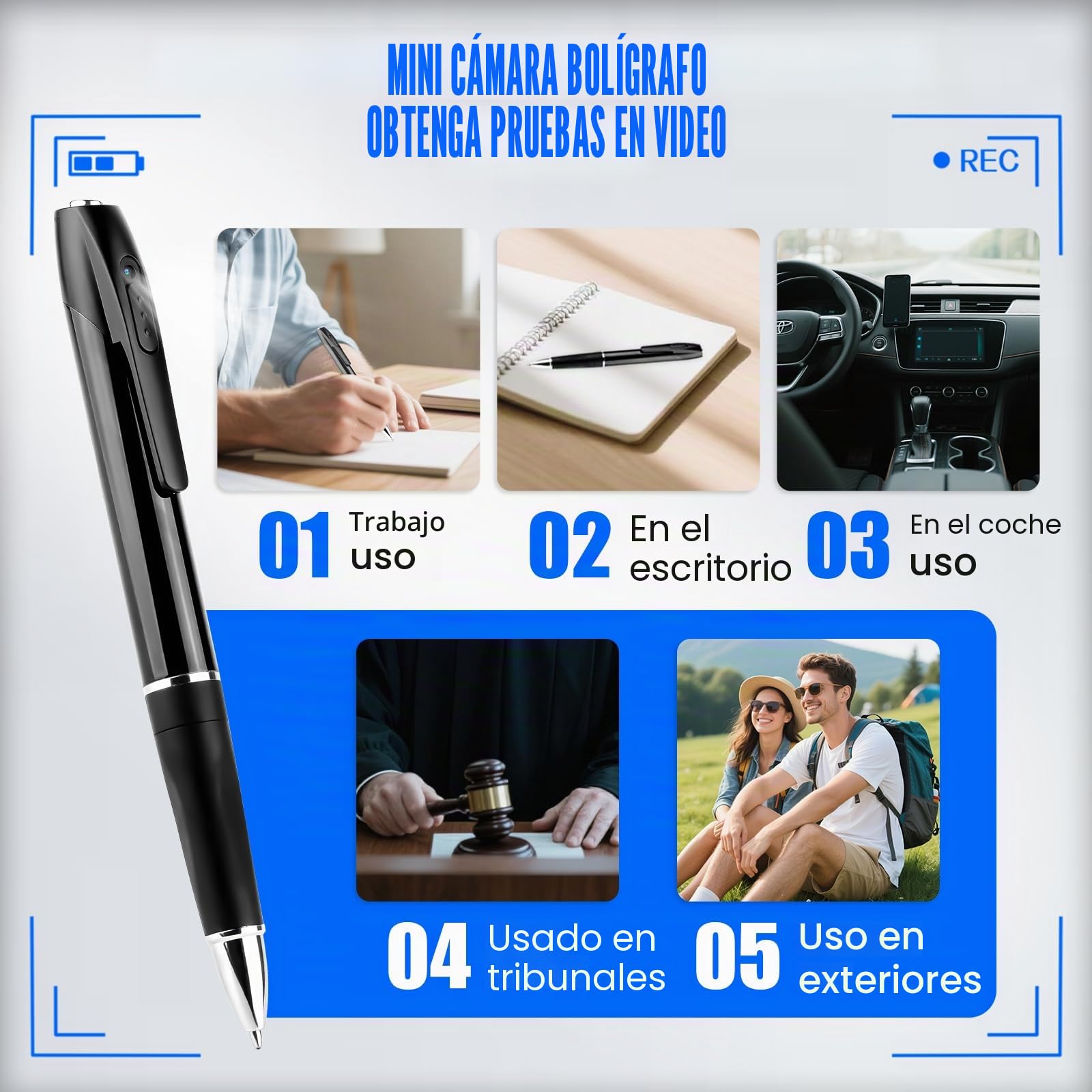 Mini Cámara espía en forma de bolígrafo 1080P Full HD con grabadora de vídeo, tarjeta de 64GB, carga USB, cámara de vigilancia de seguridad