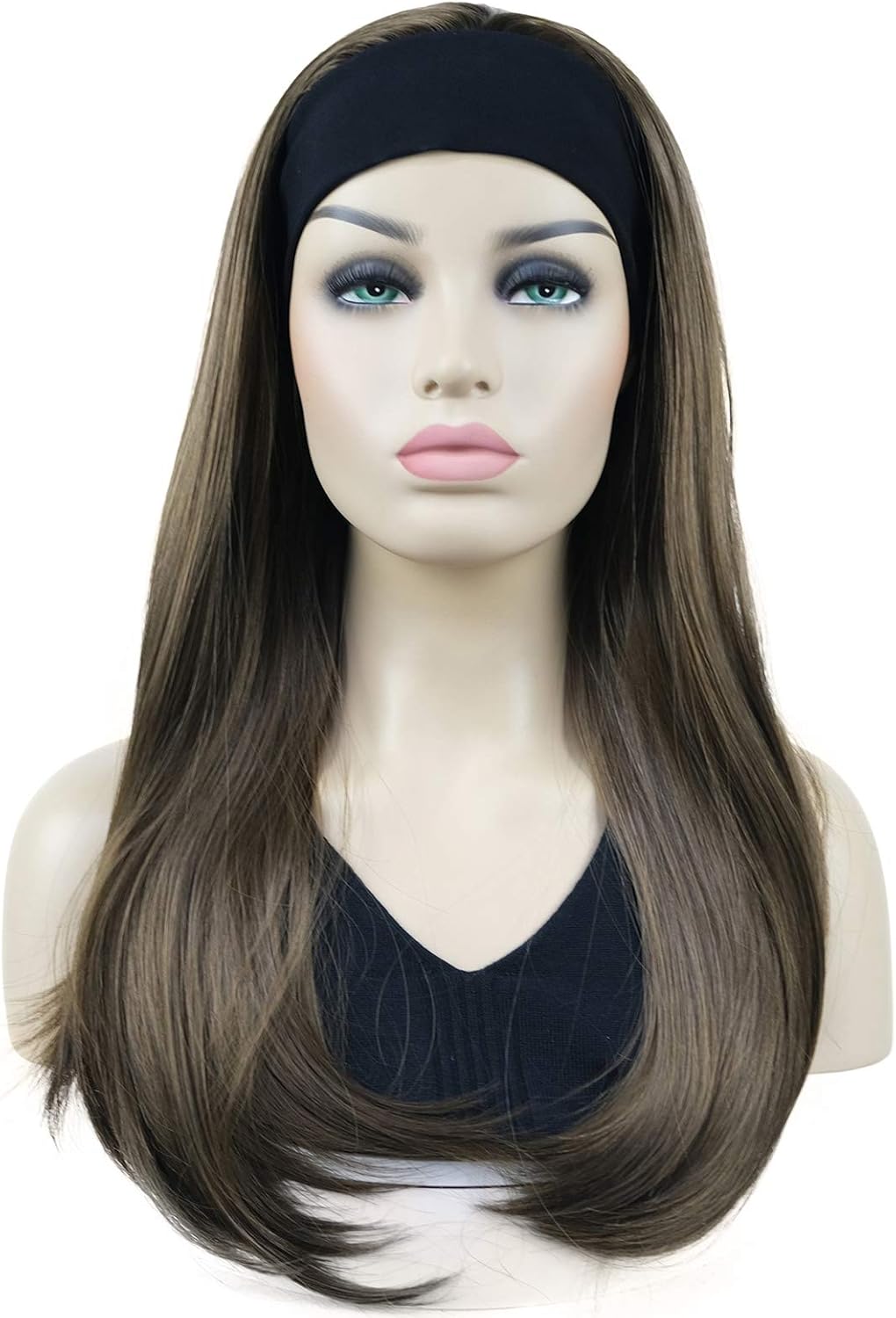 Lydell Long 3/4 Women's wigs hairpiece Straight with Adjust Black Headband wig Synthetic Hair (10 Medium Golden Brown)