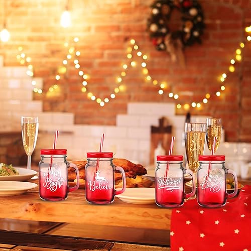 Miniatura 5 de Sliner Vaso de Navidad con asa, taza de batido de 16 onzas con tapa y pajita, reutilizable, regalo de Navidad, vaso de boca grande decorativa para