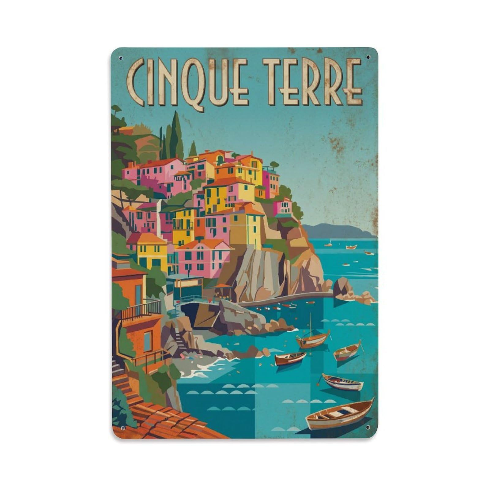 Metal Tin Sign Vintage Travel Cinque Terre Italy