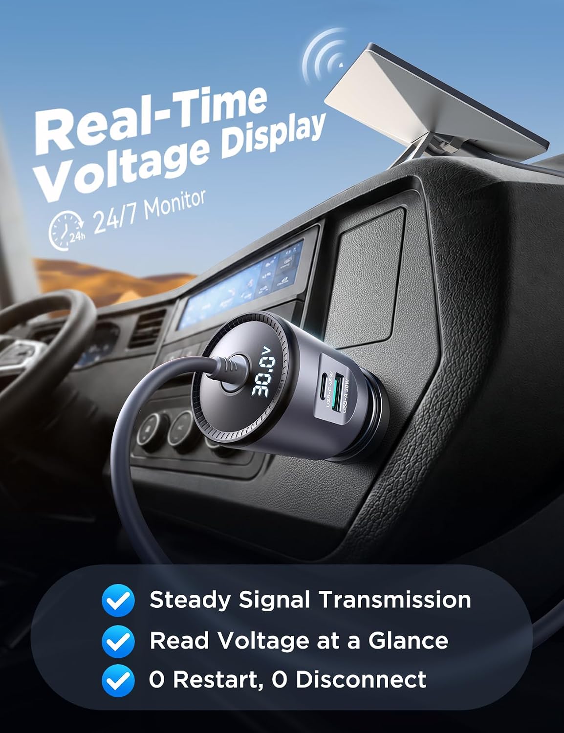 JOYROOM 3-in-1 Starlink Mini Car Adapter [Voltage Display] 12V-24V DC to 30V Step-up Converter, Ultra-Stable Starlink Mini Power Supply with Dual USB Ports for Cars, RVs, Trucks, Boats