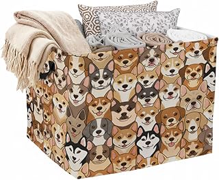 56L Dogs Print Laundry Basket Clothes Hamper with Handles,Foldable Blanket Storage Large Laundry Hamper with Waterproof PE,Toy Storage Bin Organizer,Cube Clothes Organizer,Home Decor