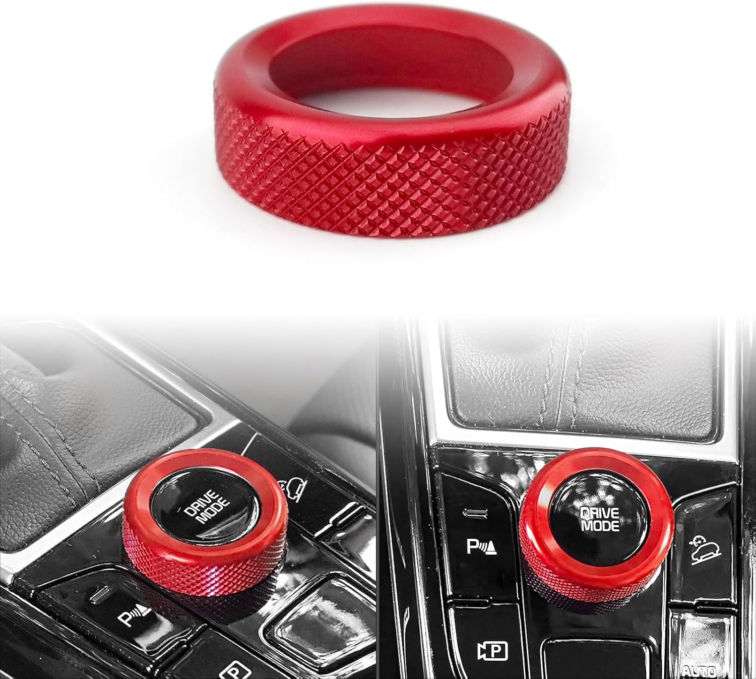 Aluminum Car Gear Control Knob Cover Drive Mode Gear Shift Switch Knob Protective Cover Compatible with Kia Sportage 2023-2025 Accessories (Red Style)