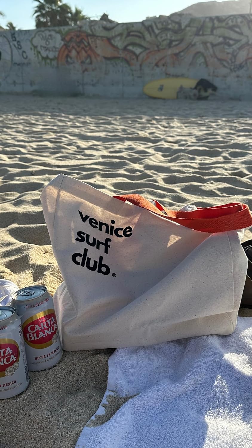 Venice Surf Club 100% Cotton Canvas Large Reusable Heavy Duty Printed Multi Purpose Beach Bag image 3