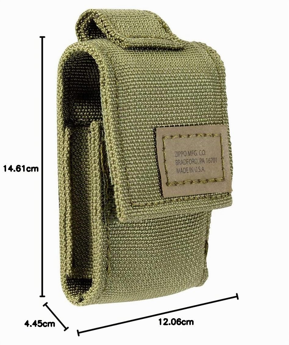Zippo Unisex's OD Green Tactical Pouch and Black Crackle Windproof Lighter Gift Set, One Size, 5.5 x 3.8 x 1.2 cm