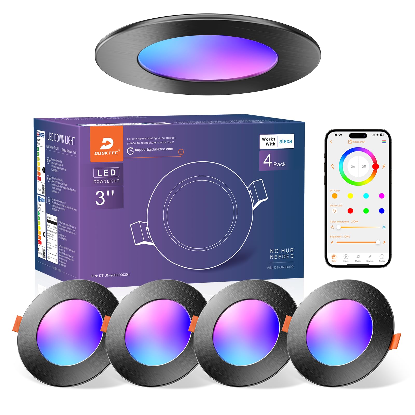 DUSKTEC Smart Downlights, RGB (3 inch, Black, 4 Pack)