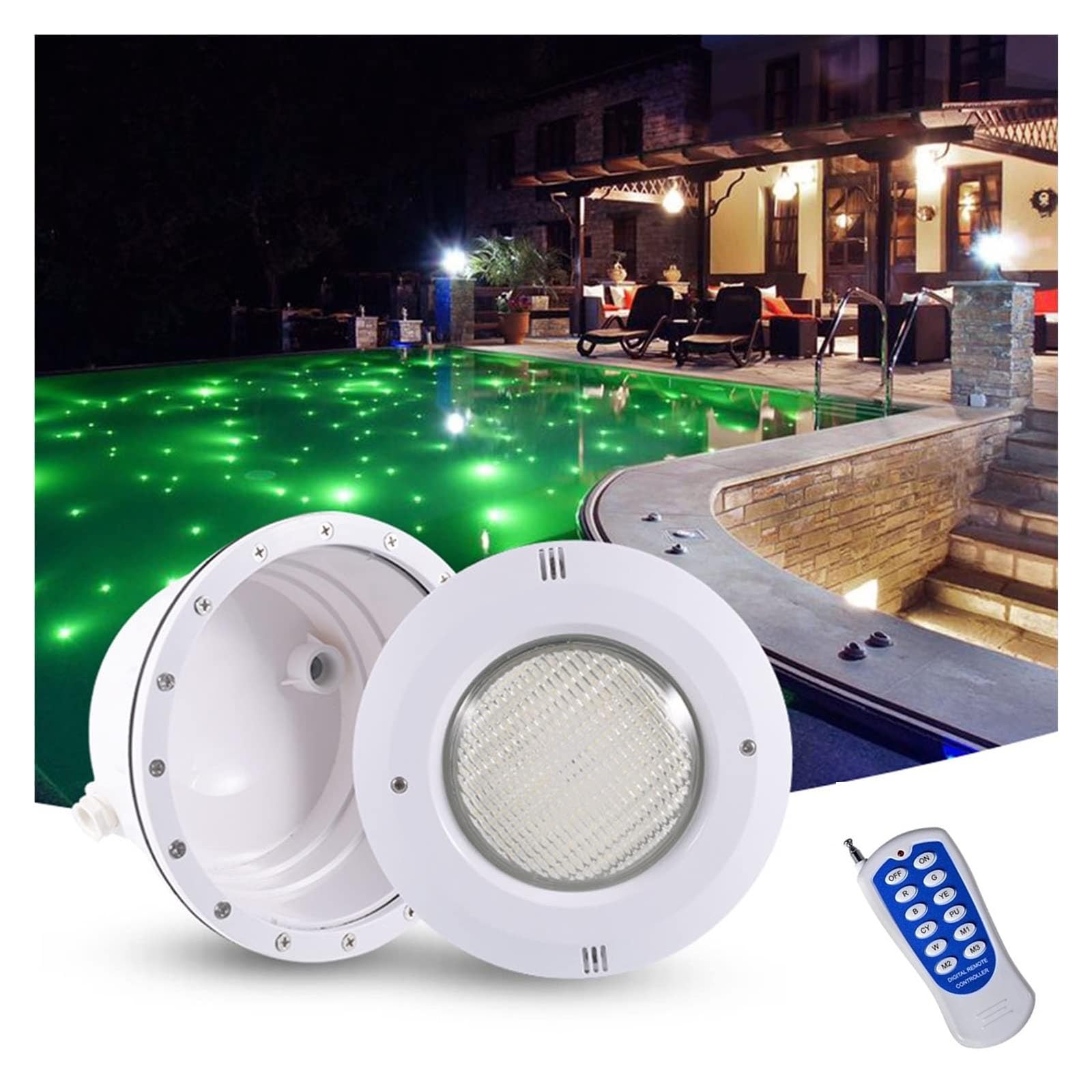 Faretto Subacquei - Con Telecomando Faretti Piscina, Luce subacquea da incasso per piscina PAR56 12V, luce subacquea impermeabile IP68, illuminazione subacquea ABS per piscina in cemento ( Color : RGB