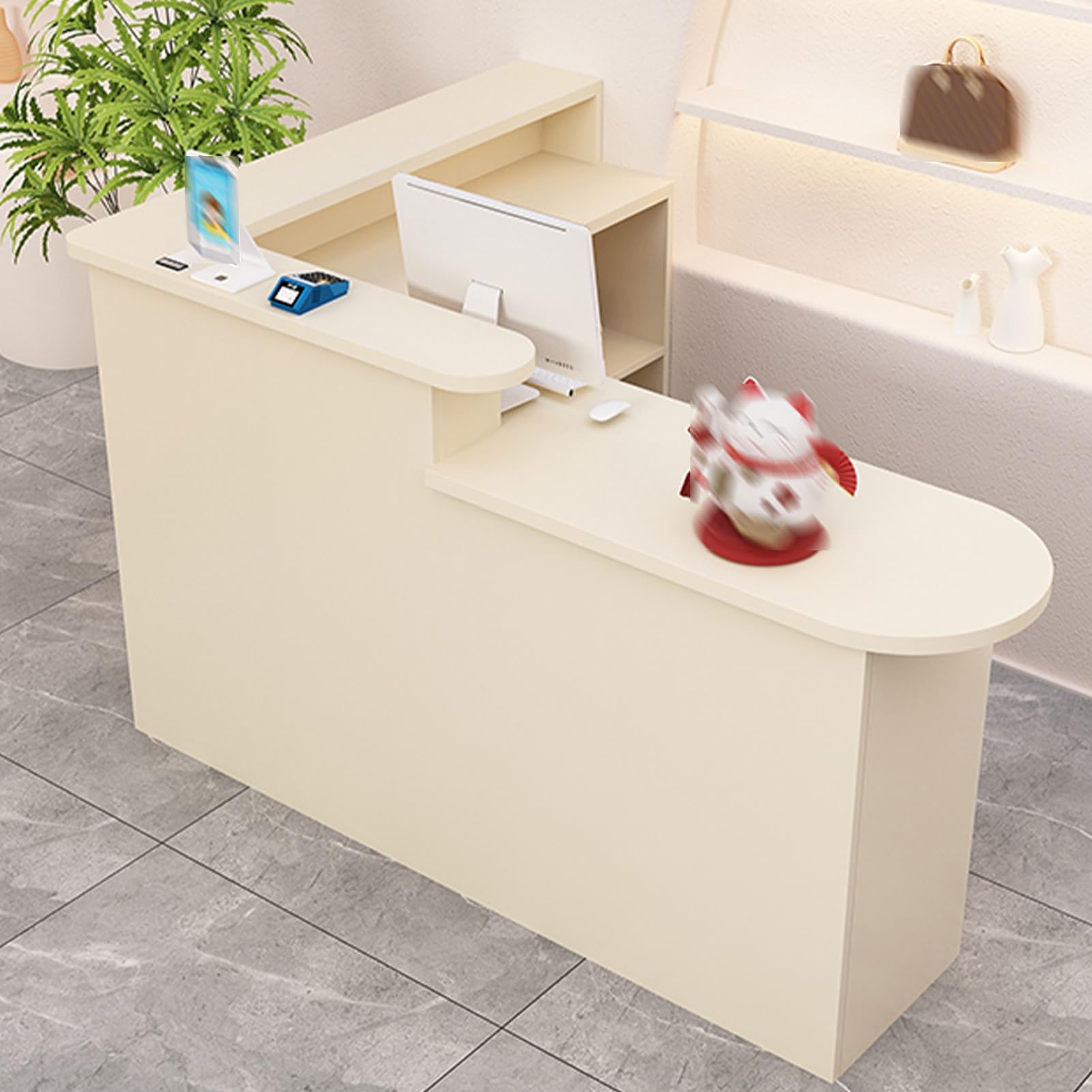Genérico Mostrador de recepción Moderno en Forma de L con cajones con Cerradura, Elegante mostrador Frontal para salón de Belleza, Tienda, Oficina, Sala de Espera, Amari