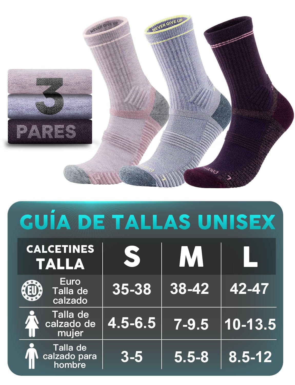 Juclise Calcetines de senderismo de invierno Seamless de lana merino, con amortiguación y que absorben la humedad.