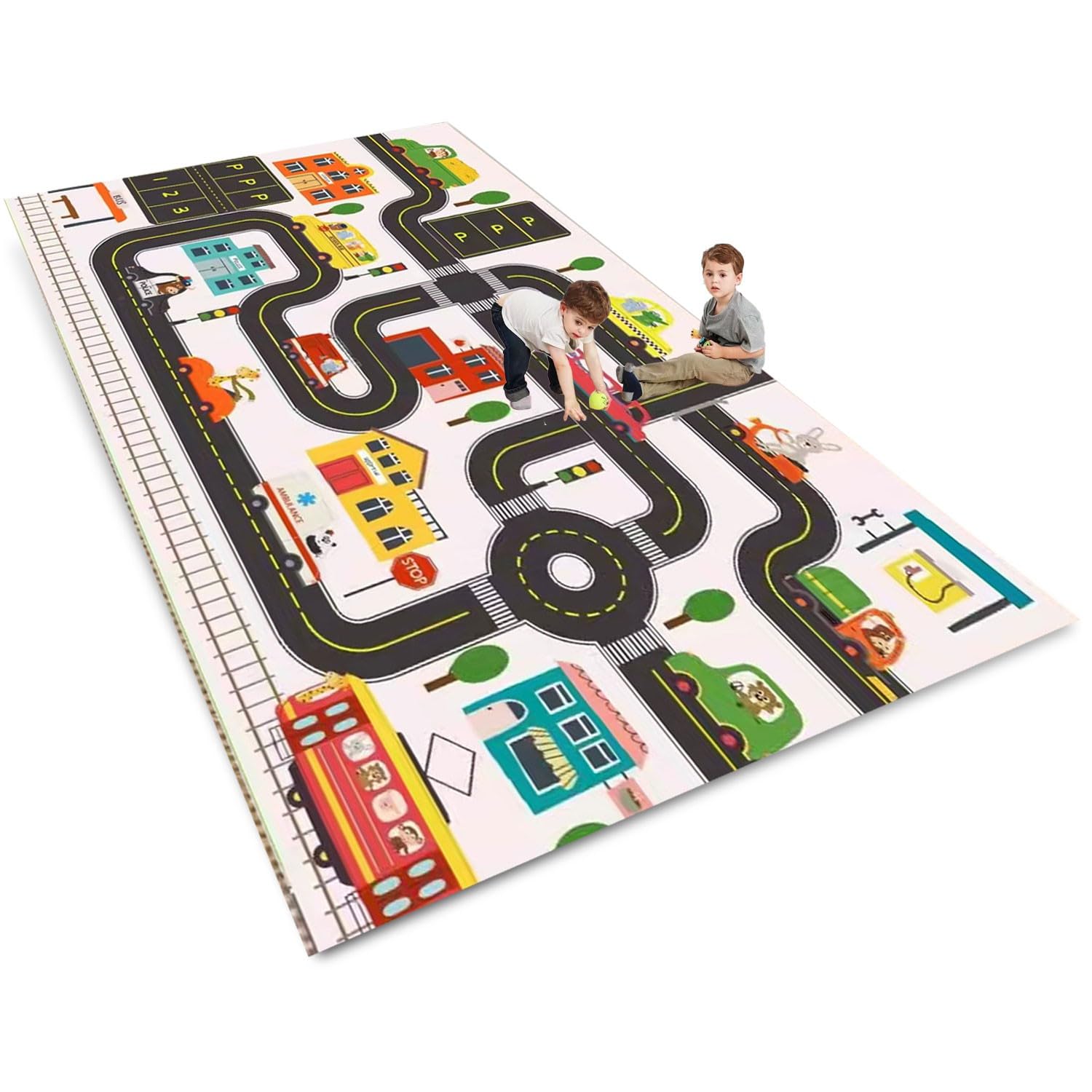Tappeto Stradale Per Bambini 80x120cm - Con Strade E Edifici, Antiscivolo, Lavabile, Per Giochi - Foto 14